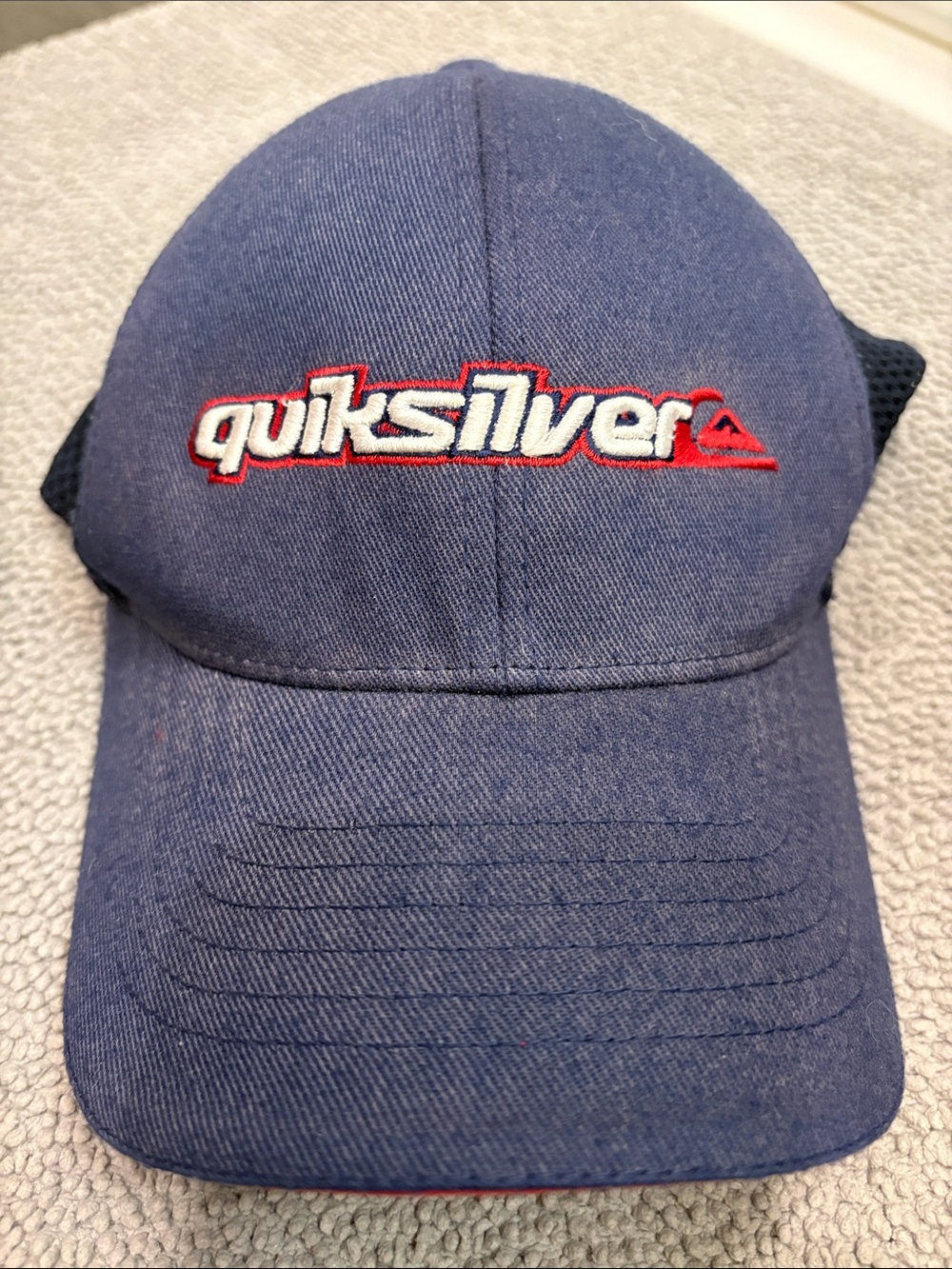 Quiksilver Flexfit Hat | Navy Blue & Red | Embroidered Logo